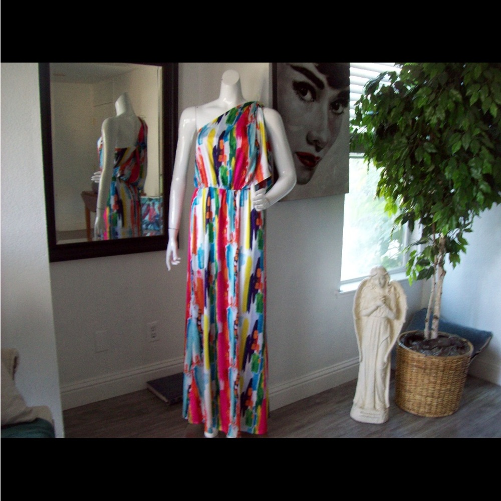 Watercolor Garden Party Dress One Shoulder Goddess
